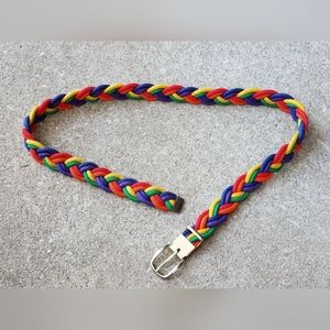 Vintage 80s GUTOS Braided Rainbow Rope Belt Boho Festival Pride W.Germany S/M